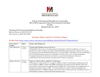 School of Nursing and Healthcare Leadership  RN to BSN Capstone Project Presentations Schedule