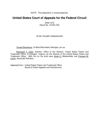 United States Court of Appeals for the Federal Circuit  2009-1475  (Serial No. 10/330,732)  IN RE