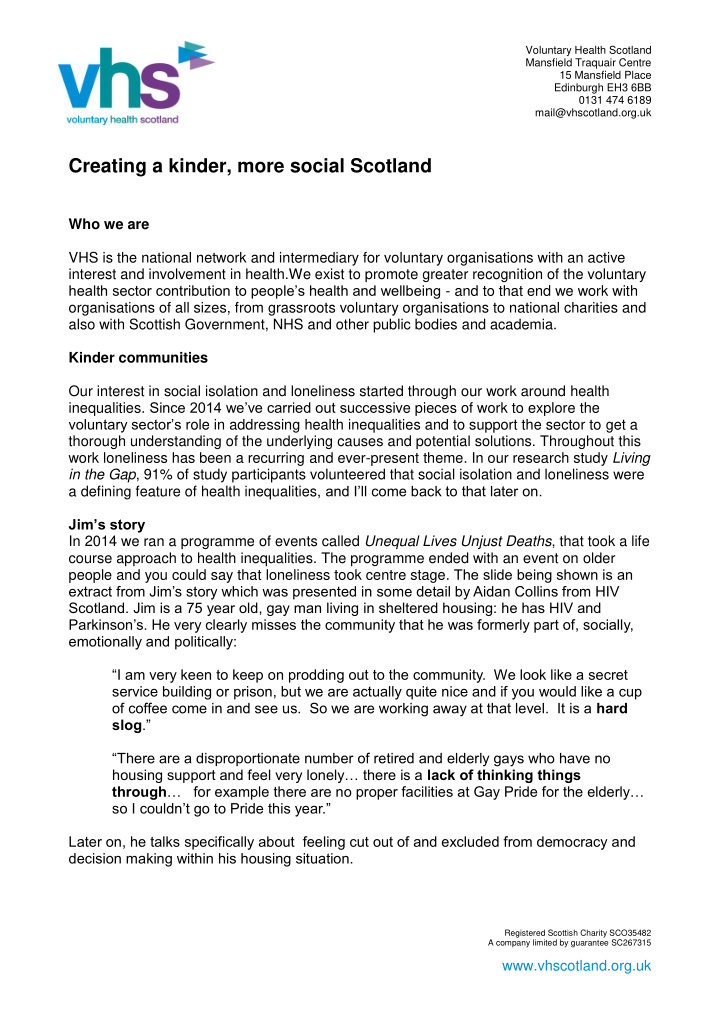 creating a kinder more social scotland