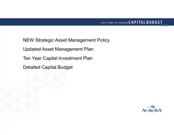 NEW Strategic Asset Management Policy  Updated Asset Management Plan  Ten Year Capital Investment