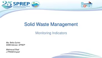 Solid Waste Management  Monitoring Indicators  Ma. Bella Guinto  SWM Adviser, SPREP  Mahmoud Riad