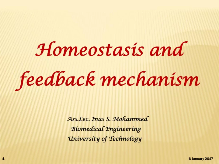homeo hom eostasis stasis an and d fe feedb edback ack me