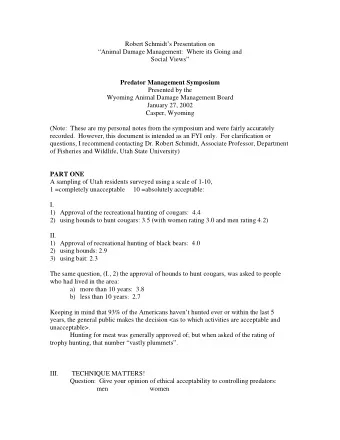 Robert Schmidts Presentation on  Animal Damage Management:  Where its Going and Social