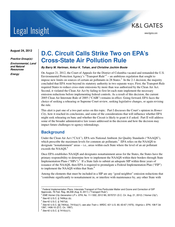 august 24 2012 d c circuit calls strike two on epa s