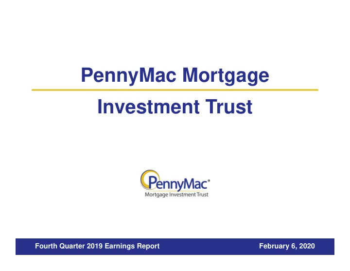 pennymac mortgage investment trust