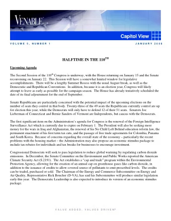 Capitol View  V O L U M E  5 ,  N U M B E R  1  J A N U A R Y  2 0 0 8 HALFTIME IN THE 110 TH