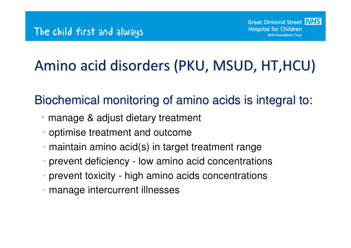 amino acid disorders pku msud ht hcu amino acid disorders