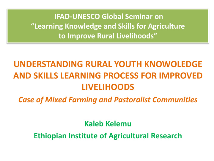 understanding rural youth knowoledge and skills learning