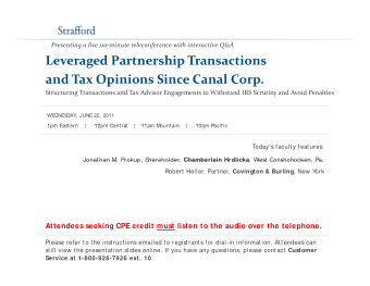 Leveraged Partnership Transactions and Tax Opinions Since Canal Corp. Structuring Transactions and