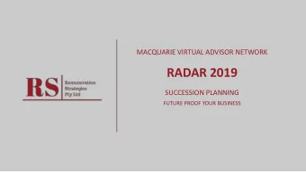 RADAR 2019  SUCCESSION PLANNING  FUTURE PROOF YOUR BUSINESS  Succession Plan  - Introduction  We