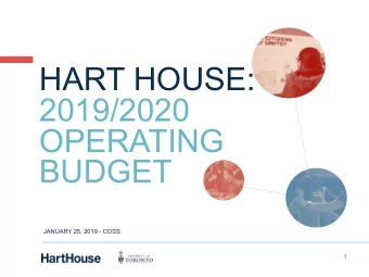 HART HOUSE:  2019/2020  OPERATING  BUDGET  JANUARY 25, 2019 - COSS  1  2019/2020 Budget Approval