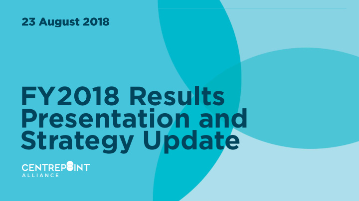 fy2018 results presentation and strategy update disclaimer