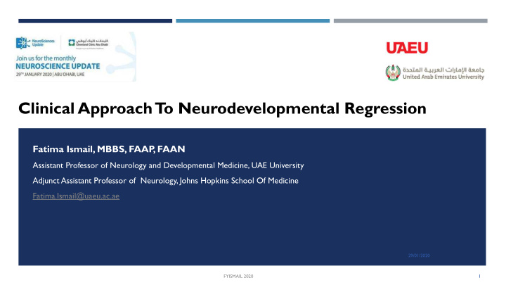 clinical approach t o neurodevelopmental regression