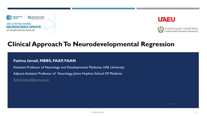 clinical approach t o neurodevelopmental regression