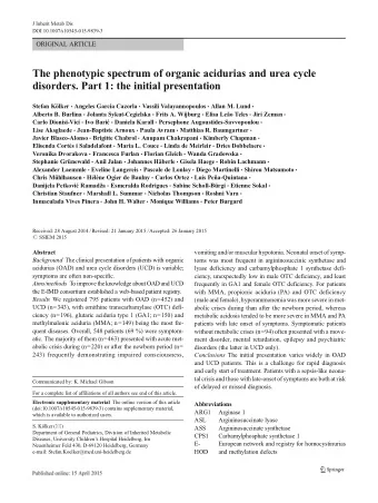 The phenotypic spectrum of organic acidurias and urea cycle  disorders. Part 1: the initial