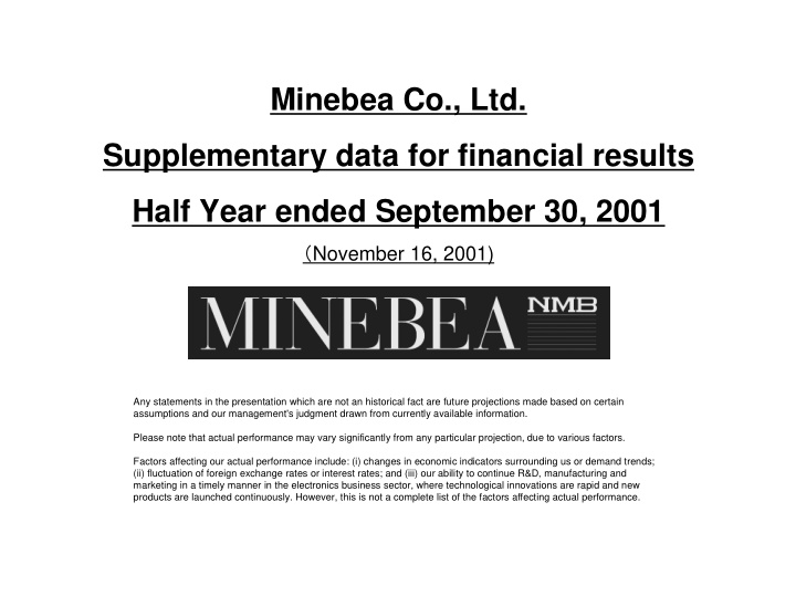 minebea co ltd supplementary data for financial results