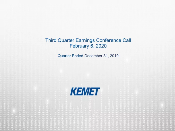 third quarter earnings conference call february 6 2020