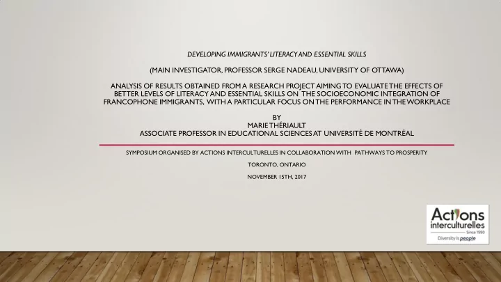 main investigator professor serge nadeau university of
