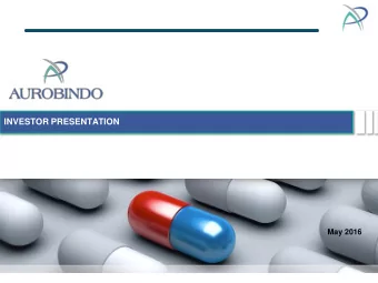 INVESTOR PRESENTATION  May 2016  Disclaimer This presentation contains statements that constitute