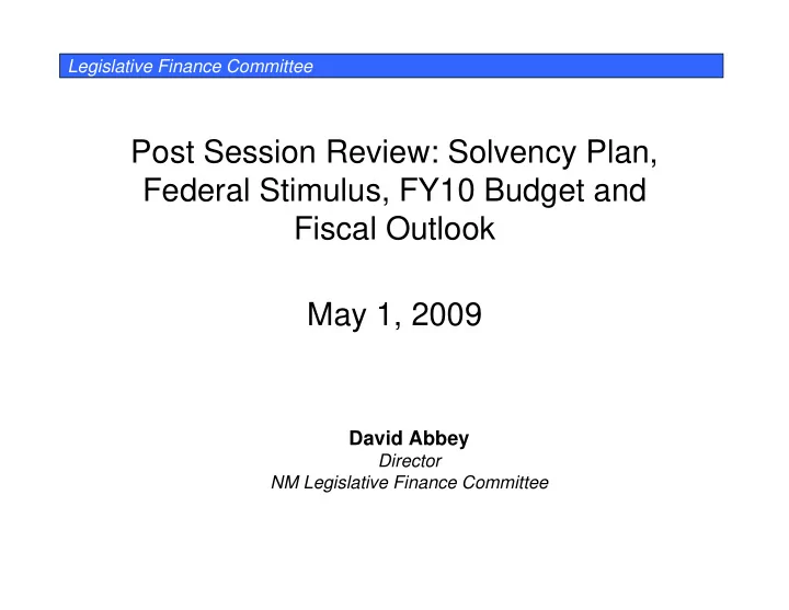 post session review solvency plan federal stimulus fy10