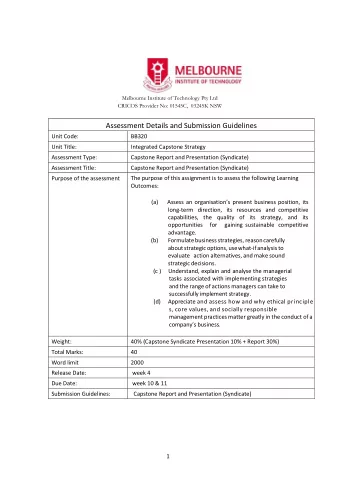 Assignment Description  You are required within the designated group to develop a Capstone Report