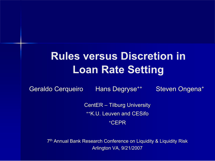 rules versus discretion in loan rate setting