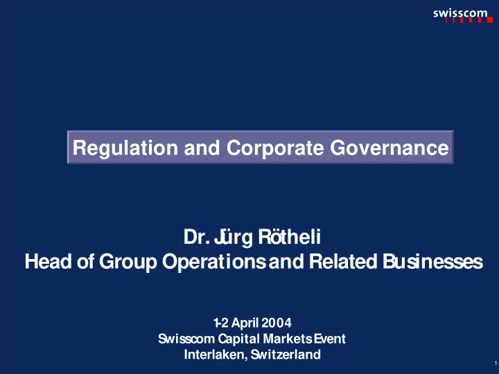 regulation and corporate governance dr j rg r theli head