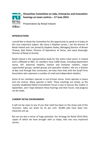 Oireachtas Committee on Jobs, Enterprise and Innovation hearings on town centres  17 June 2014