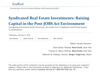 Capital in the Post-JOBS Act Environment  Navigating Investment Entity Structures, Securities Law