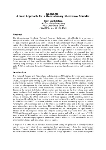 GeoSTAR - A New Approach for a Geostationary Microwave Sounder  Bjorn Lambrigtsen  Jet Propulsion