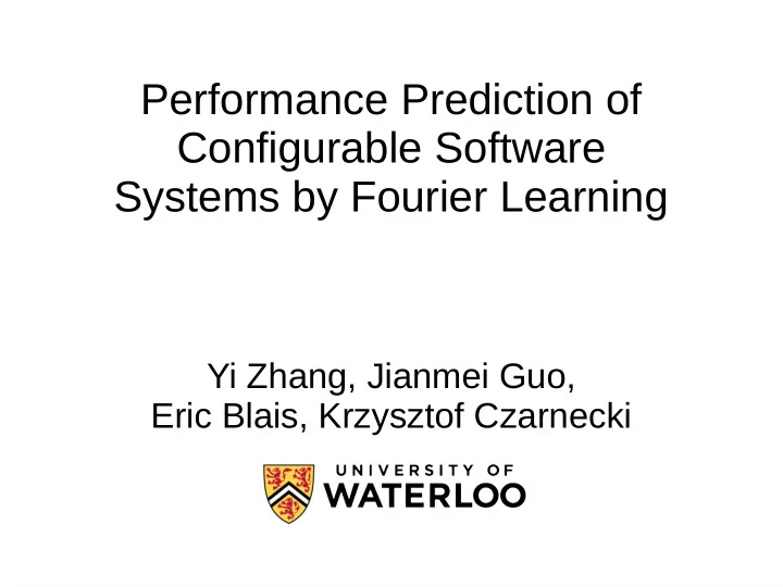 performance prediction of configurable software systems