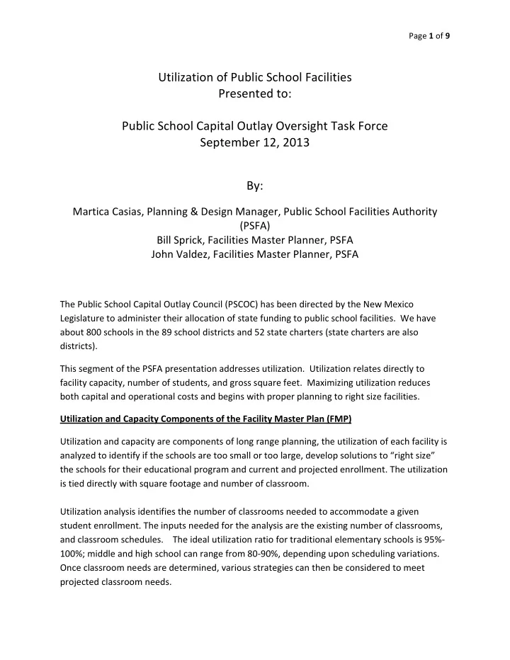 utilization of public school facilities presented to