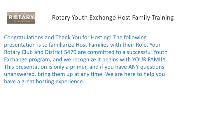 rotary youth exchange host family training