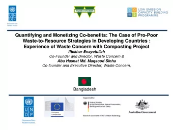 Quantifying and Monetizing Co-  -benefits: The Case of Pro  benefits: The Case of Pro-  -Poor  Poor