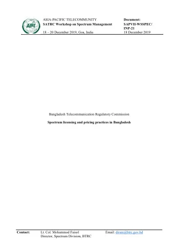 Bangladesh Telecommunication Regulatory Commission  Spectrum licensing and pricing practices in