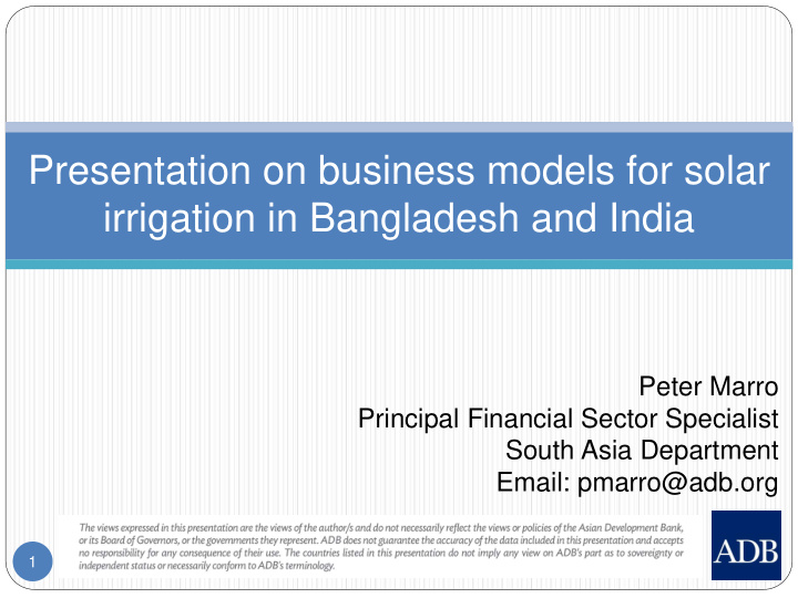 presentation on business models for solar irrigation in