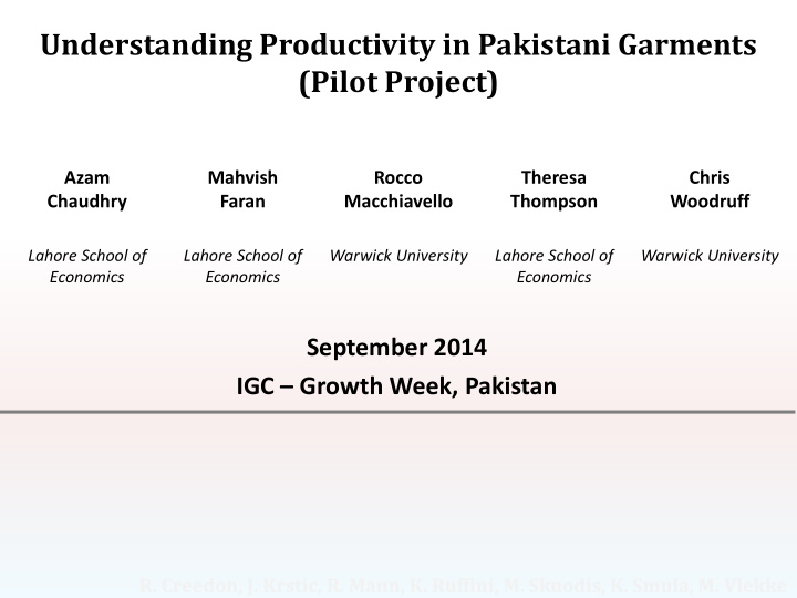 understanding productivity in pakistani garments pilot