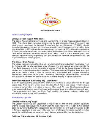 Presentation Abstracts Host Facility Spotlights Landrys Golden Nugget - Mike Bajek  The Golden