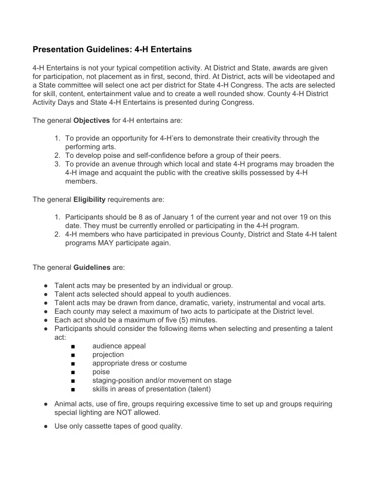 presentation guidelines 4 h entertains