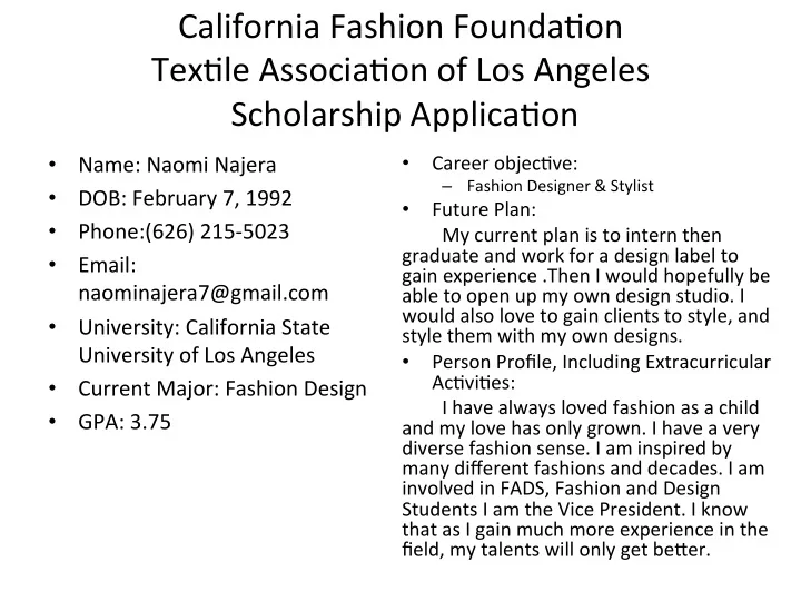 california fashion founda on tex le associa on of los