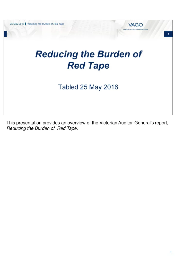 this presentation provides an overview of the victorian