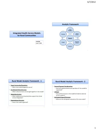 6/7/2012  Analytic Framework  Target  Population  Integrated Health Service Models  Clinical
