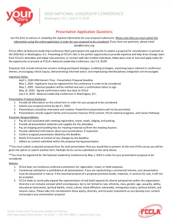 Presentation Application Questions  Use this form to aid you in compiling the required information