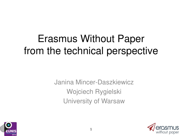 erasmus without paper from the technical perspective