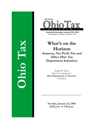 Ohio Tax  Whats on the  Horizon  Amnesty, Net Profit Tax and  Other Ohio Tax Department