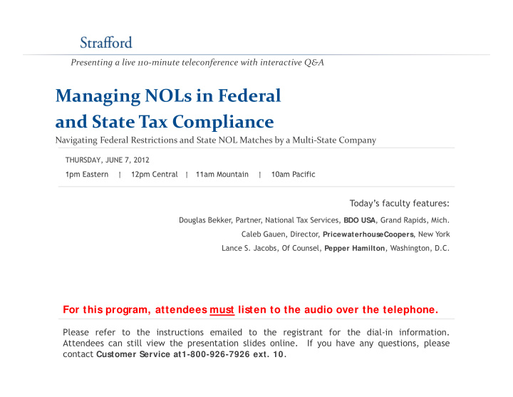 managing nols in federal and state tax compliance and