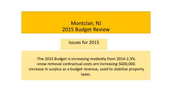 Montclair, NJ  2015 Budget Review  Issues for 2015  -The 2015 Budget is increasing modestly from