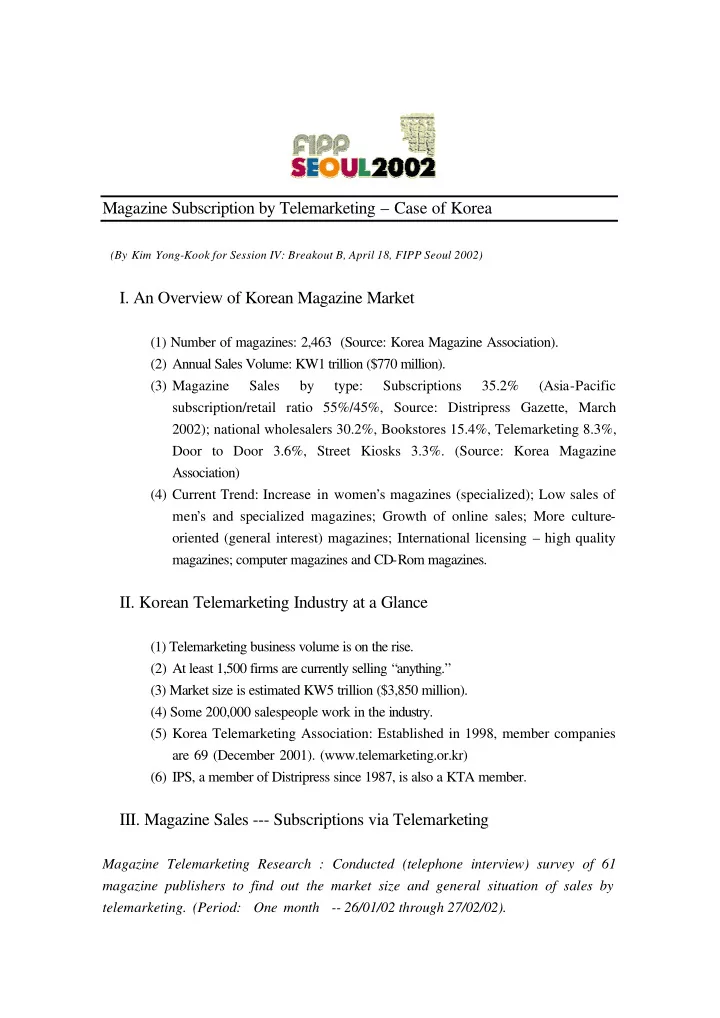 magazine subscription by telemarketing case of korea