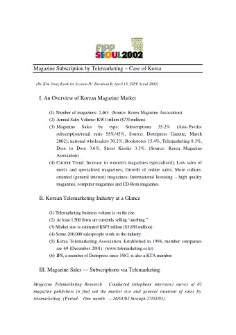 Magazine Subscription by Telemarketing  Case of Korea  (By Kim Yong-Kook for Session IV: