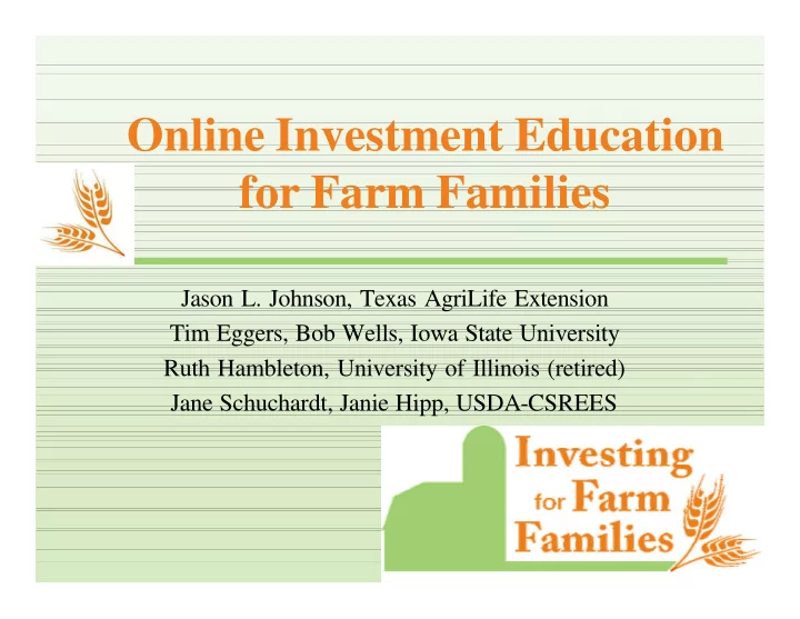 online investment education for farm families
